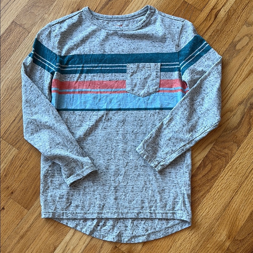 Cat & Jack Gray and Blue Striped Long Sleeve Tee